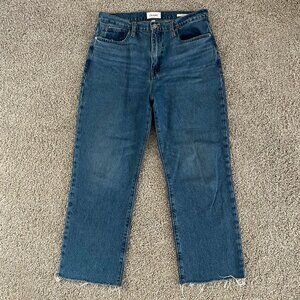Frame Le Jane Crop Denim Jeans Medium Wash Straight Leg Raw Hem Size 29